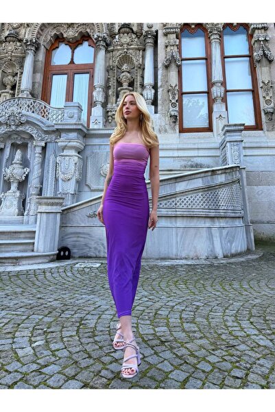 NEW JOURNAL Γυναικείο Φόρεμα Μωβ Χρώμα που Αλλάζει Με λεπτομέρεια από τούλι Σ...