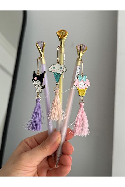 Planet Butik Versatil Kawaii Tassel Dangle 3-Piece Pencil Set