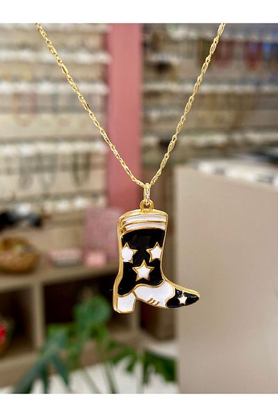 Nurşah Özcan Store Glitter and Enamel Cowboy Boots Necklace