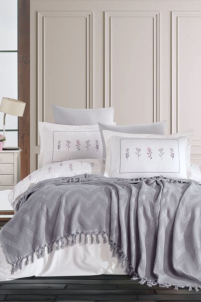 Elart Daisy Duvet Cover Pique Set 7 Pieces Gray