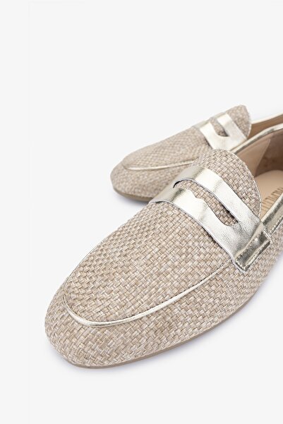 Valmenti Topy Kadın Naturel/Gold Deri & Tekstil Loafer Ayakkabı