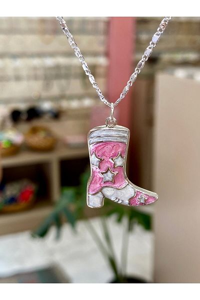 Nurşah Özcan Store Glitter and Enamel Cowboy Boots Necklace