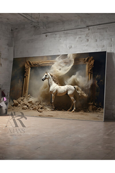 AR AJANS KANVAS TABLO Çerçeveden Çıkan Asil Atın Muhteşem Görüntüsü Dekoratif...