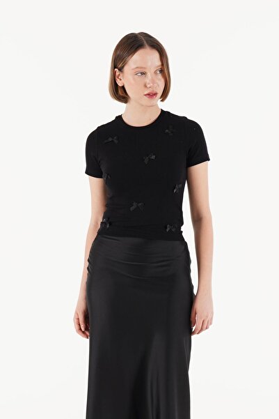 Hipo Trend Чорний кроп-топ з мереживною обробкою