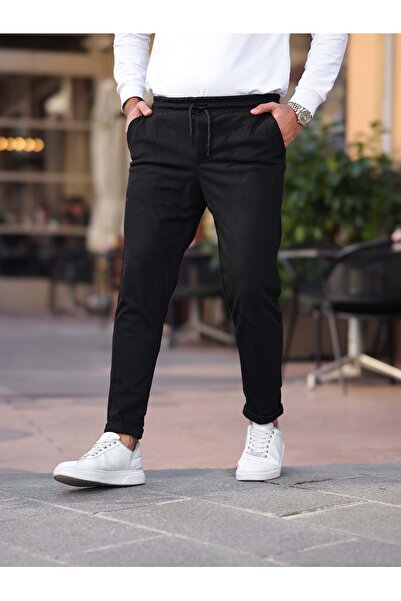 Olivia GENİE MAN Erkek Beli lastikli önü ipli Jogger Pantolon Siyah