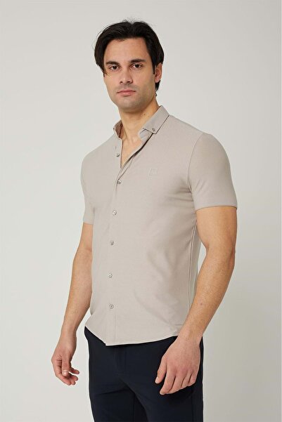 LEGATO Ütü Istemeyen Kısa Kol Regular Kesim Erkek Gömlek Krem
