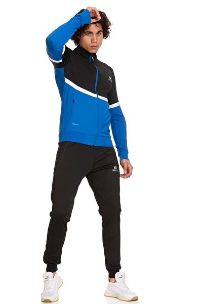 FEROBİ Erkek Fermuarlı Likralı Diz Yapmayan Dalgıç Eşofman Takımı Siyah