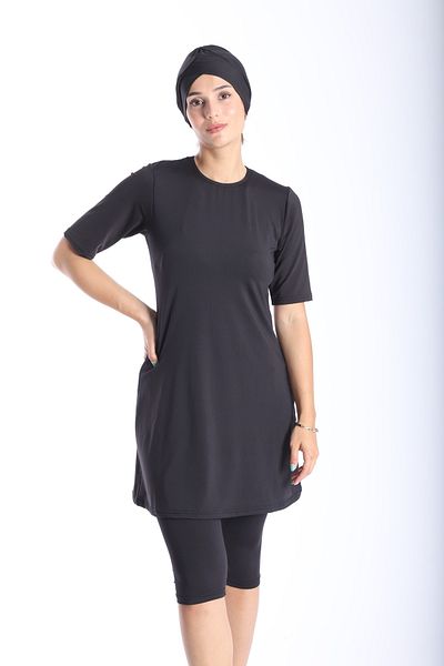 My-o Lycra Women's Hijab Swimsuit - Solid Color, Short Sleeve, 38-52