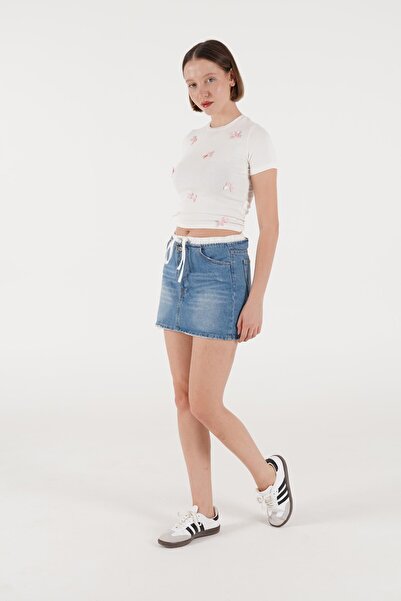 Hipo Trend Beli Bağcıklı Mini Kot Etek