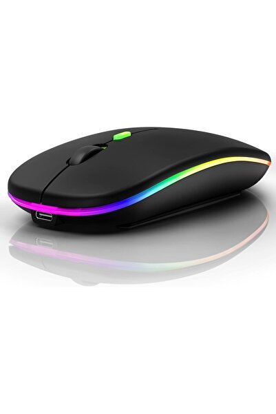 Aksesuar Şarjlı Kablosuz Mouse Bluetooth ve 2.4ghz- RGB Işıklı - Sessiz Tıklama