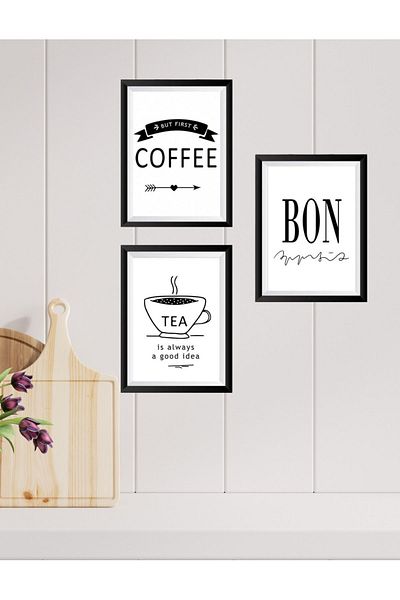 NT Handmade Black Frame Look Coffe Bon Tea Decor de perete Concept de bucătărie Set de picturi 15x20 pentru colțul de cafea