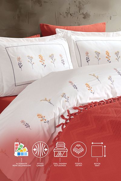 Elart Daisy Duvet Cover Pique Set 7 Pieces Cinnamon