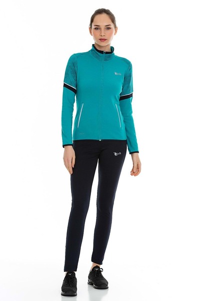 FEROBİ Kadın Fermuarlı Likralı Omzu Desenli Dalgıç Fuşya Eşofman Takımı Mint Yeşili