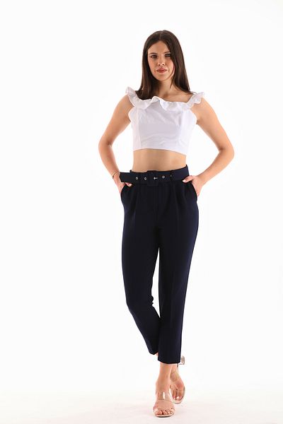 B.HE.Z B.HE Z / PLAZZO - Skinny Leg Women's Trousers with Flexible Zipper and Belt