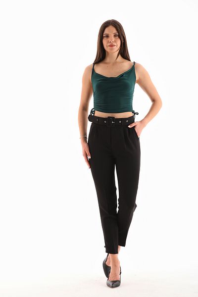 B.HE.Z B.HE Z / PLAZZO - Skinny Leg Women's Trousers with Flexible Zipper and Belt