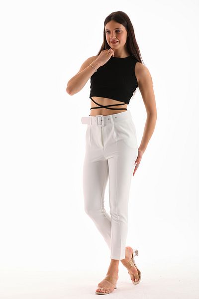 B.HE.Z B.HE Z / PLAZZO - Skinny Leg Women's Trousers with Flexible Zipper and Belt