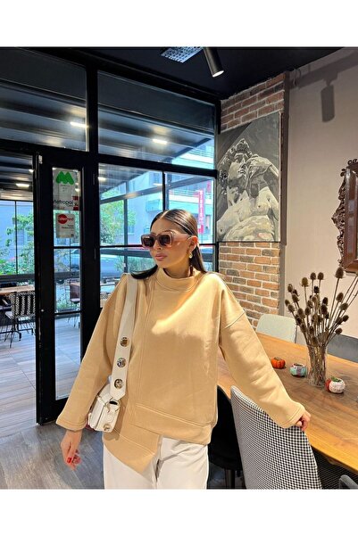 Voga Butik Kadın Yarım Boğazlı Tasarım Sweatshirt