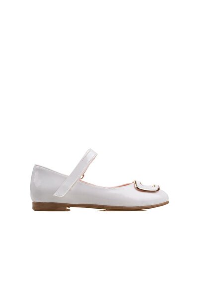 m2s White Patent Leather Girl's Velcro Ballerinas