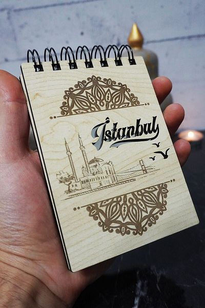 markcat Mini blocnotes cu tematică Istanbul - Copertă din lemn, caiet de buzunar - Lista mea