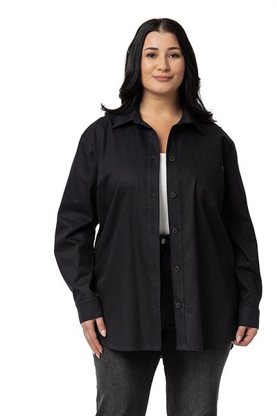DISENTIS MODEST Jachetă neagră din Gabardine - Plus Size, cămașă cu buzunar
