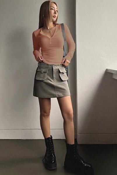 Teenage Millionaire 1 τεμάχιο γυναικείο κορμάκι με μακρυμάνικο καμισόλ με λεπτομέρεια με κουμπιά σομόν