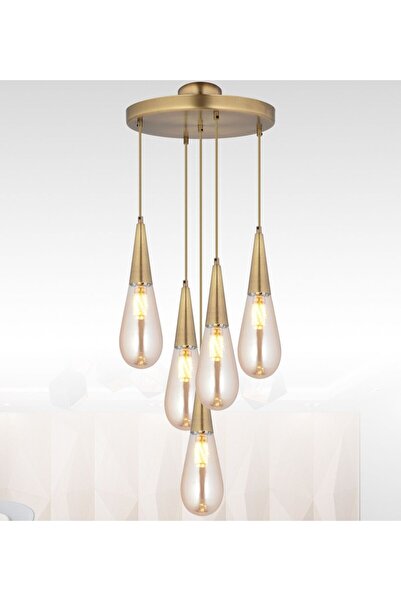 RONİSU AYDINLATMA Sezgi 5'Li Sarkıt Camlı Avize