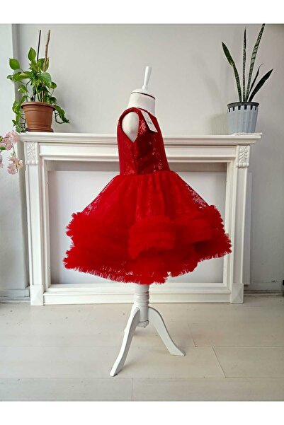 SPTEKS KIZ ÇOCUK KIRMIZI PUL PALETLİ ABİYE VE ELBİSE