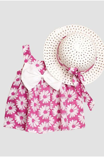 Chicsy Baby Flexible Bow Detail - Daisy Flower Patterned Baby Girl Dress