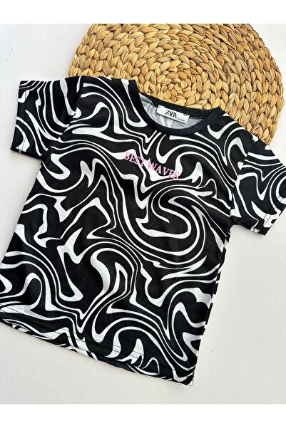 minnoşkidsbutik Kız Çocuk Siyah Good Vibes Tişört