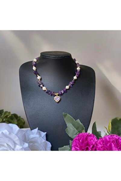 Elifsu Jewelry Rapunzel Princess Of Corona Ametist Doğal Taş ve Doğal İnci Kolye