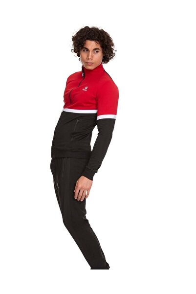 FEROBİ Erkek Fermuarlı Likralı Diz Yapmayan Dalgıç Eşofman Takımı Kırmızı