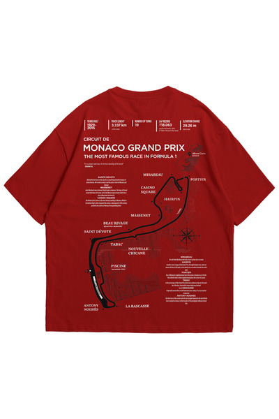 Calvin Jones Unisex Kırmızı Formula 1 Monaco Grand Prix Baskılı Oversize Bisi...