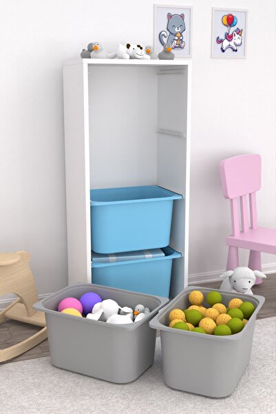 Pratico Cara 4 Derin Sepetli Çok Amaçlı Oyuncak Dolabı Mutfak Kiler Dolabı Mavi Gri