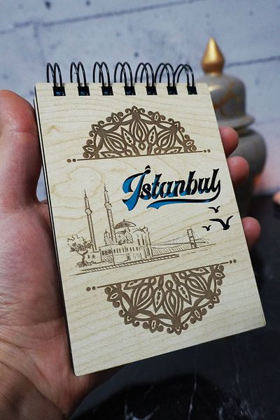 markcat Mini blocnotes cu tematică Istanbul - Copertă din lemn, caiet de buzunar - Lista mea