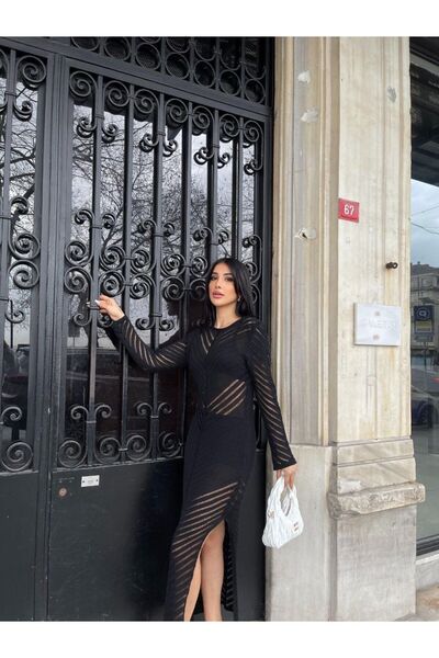 KENZA'A TRİKO Γυναικείο πλεκτό φόρεμα με σκίσιμο λεπτομέρεια