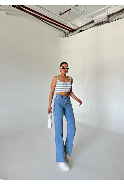 Laluvia Világoskék Palazzo Jean nadrág széles szárral és hómosóval