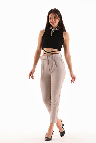 B.HE.Z Еластичні та плісировані жіночі штани B.HE Z / PLAZZO - на блискавці, з поясом та кишенями