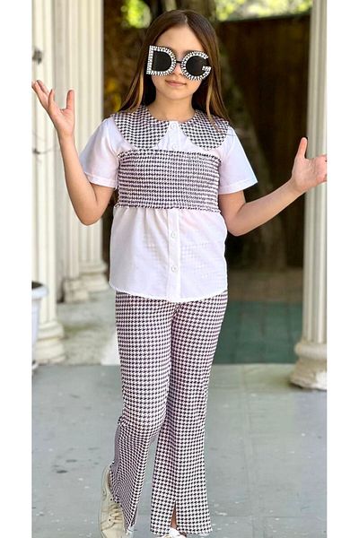 Calisa Set cămașă cu guler pentru bebeluși și pantaloni cu picioare spaniole pentru fetiță - vară