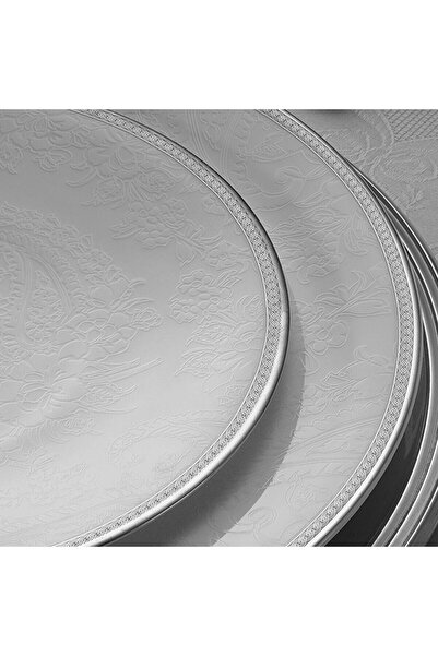 EVALIZA Paisley Platin 2mm 60 Parça 12 Kişilik Porselen Yemek Takımı