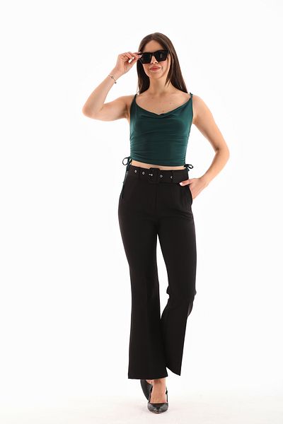 B.HE.Z Pantaloni de damă cu centură, buzunare cu fermoar și picioare spaniole