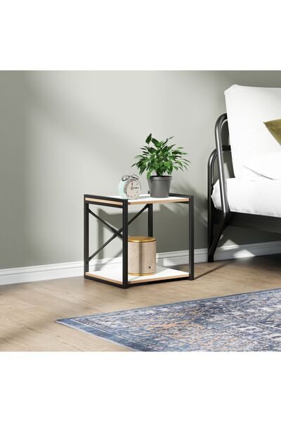 eportatif Çok Amaçlı Komodin Metal Ayaklı Raflı Sehpa Beyaz 1383