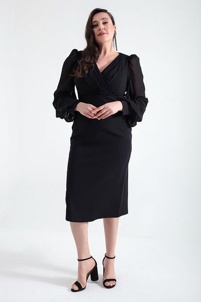 Lafaba Women's Black Double-breasted Collar Large Size Evening Dress