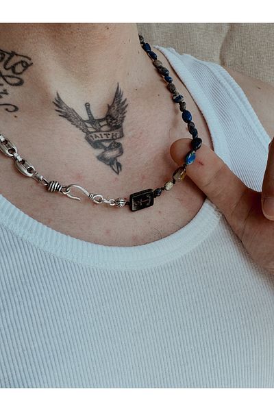 CAPO by Aytaç Yamaç Men's Necklace - Anchor Lapis Lazuli, Sailor Style Natural Stone