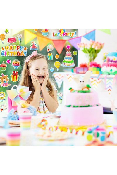 Bluoksweet عيد ميلاد سعيد - ملصق لاصق منتفخ لحفلات الأطفال موديل 1 2U للأولاد والبنات