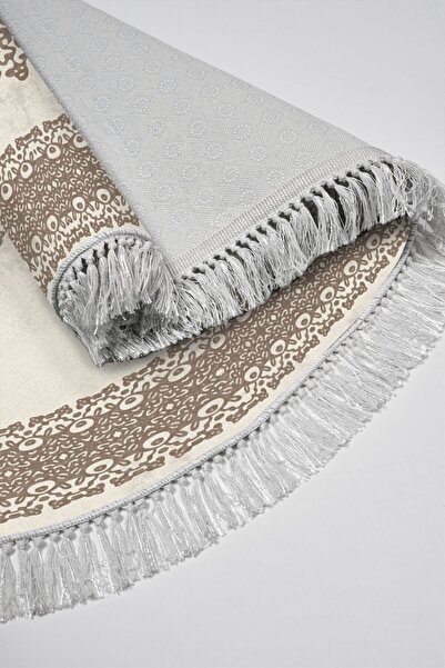 Alanur Home Αντιολισθητική βάση Alanur Trend Οβάλ Ψηφιακό Σετ Μπάνιου με Φράντζα Καφέ