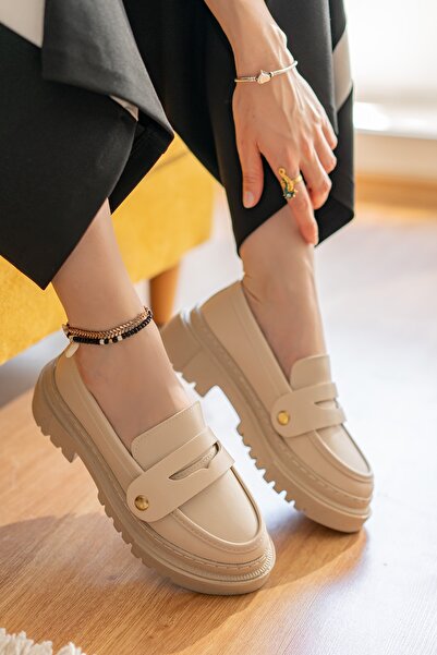 DİVOLYA Beige Movi - 3 διαφορετικά γυναικεία παπούτσια Loafer με πόρπη για καθημερινή χρήση