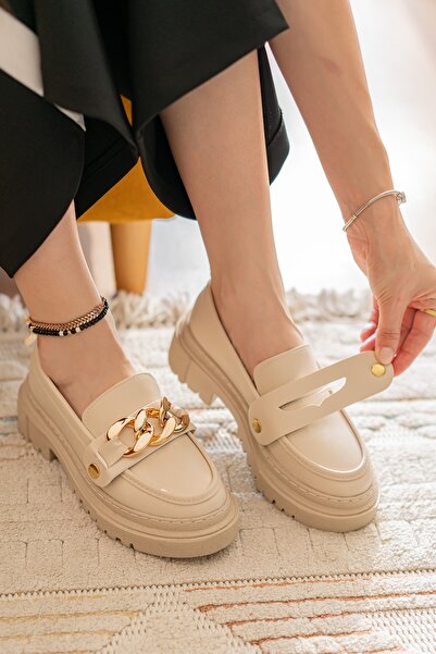 DİVOLYA Beige Movi - 3 διαφορετικά γυναικεία παπούτσια Loafer με πόρπη για καθημερινή χρήση