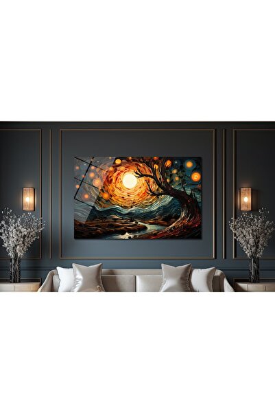 GLAZELLA Van Gogh Tarzı Dekoratif Yatay Cam Tablo, Ev Dekorasyon, Ofis