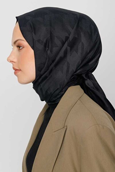 VALORSCARF Black Houndstooth Pattern Silky Jacquard Shawl
