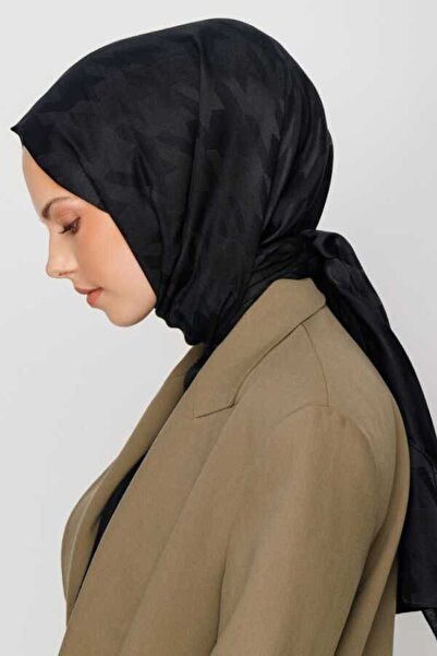 VALORSCARF Black Houndstooth Pattern Silky Jacquard Shawl